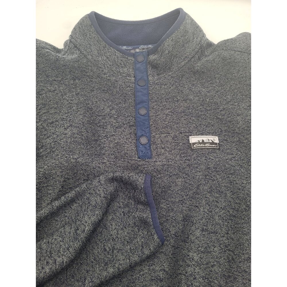 Eddie Bauer Sweater Mens XL Heather Navy Blue Fleece 1/4 Snap Pullover Outdoor - Picture 4 of 8